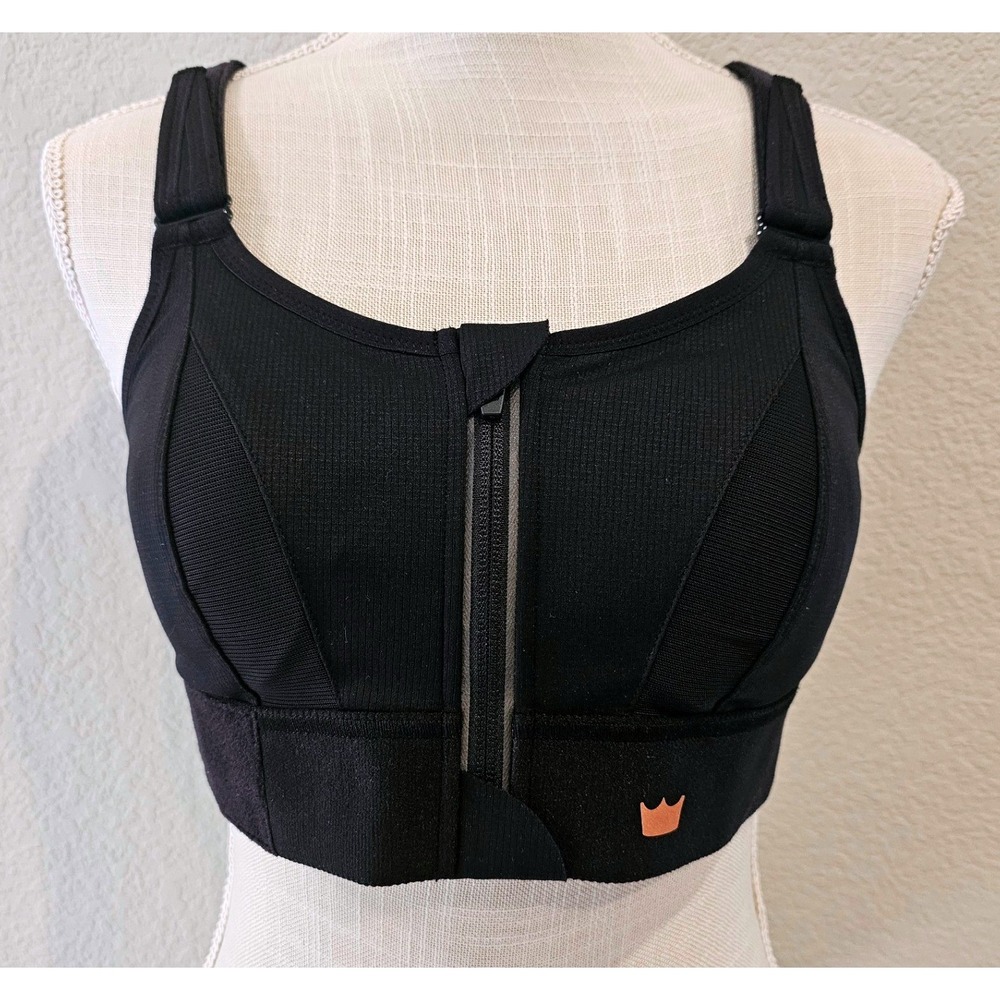 SheFit High Impact Sports Bra Black Rose Gold Size 3 Luxe Padded with Washbag